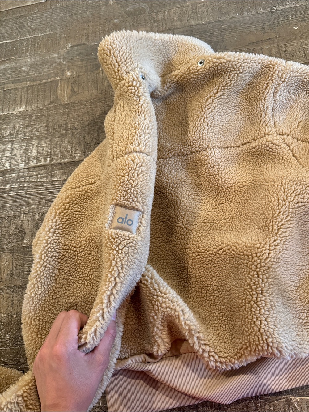 Alo Cozy Teddy Sherpa Cropped Jacket in Beige - Picture 5 of 5